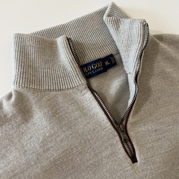 Polo Golf Ralph Lauren Merino Wool Beige Mock collard 1/4 Zip PullOver Men Large - Picture 2 of 10